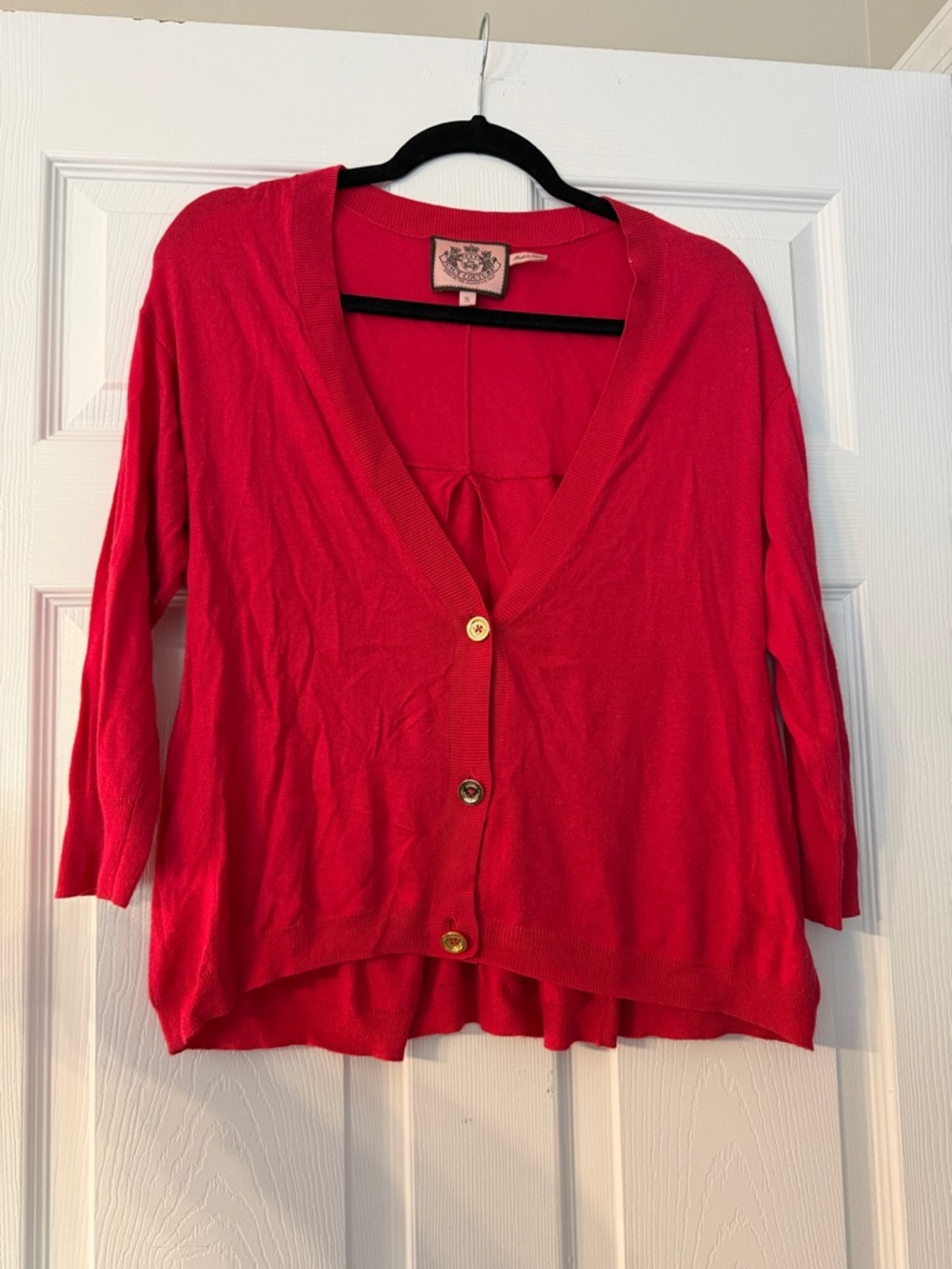 Juicy Couture Bright Red V-Neck Button Cardigan